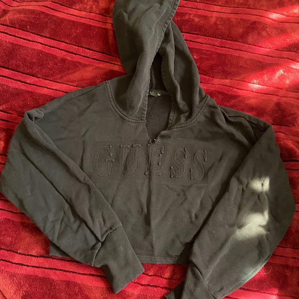 GUESS Charcoal Black Cropped Hoodie Sweater